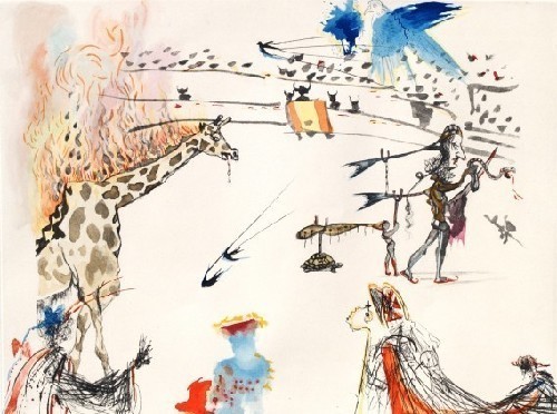 Salvador Dalí, ‘The Burning Giraffe from the Tauromachie Suite’, 1966-1967, Print, Etching with hand color, New River Fine Art