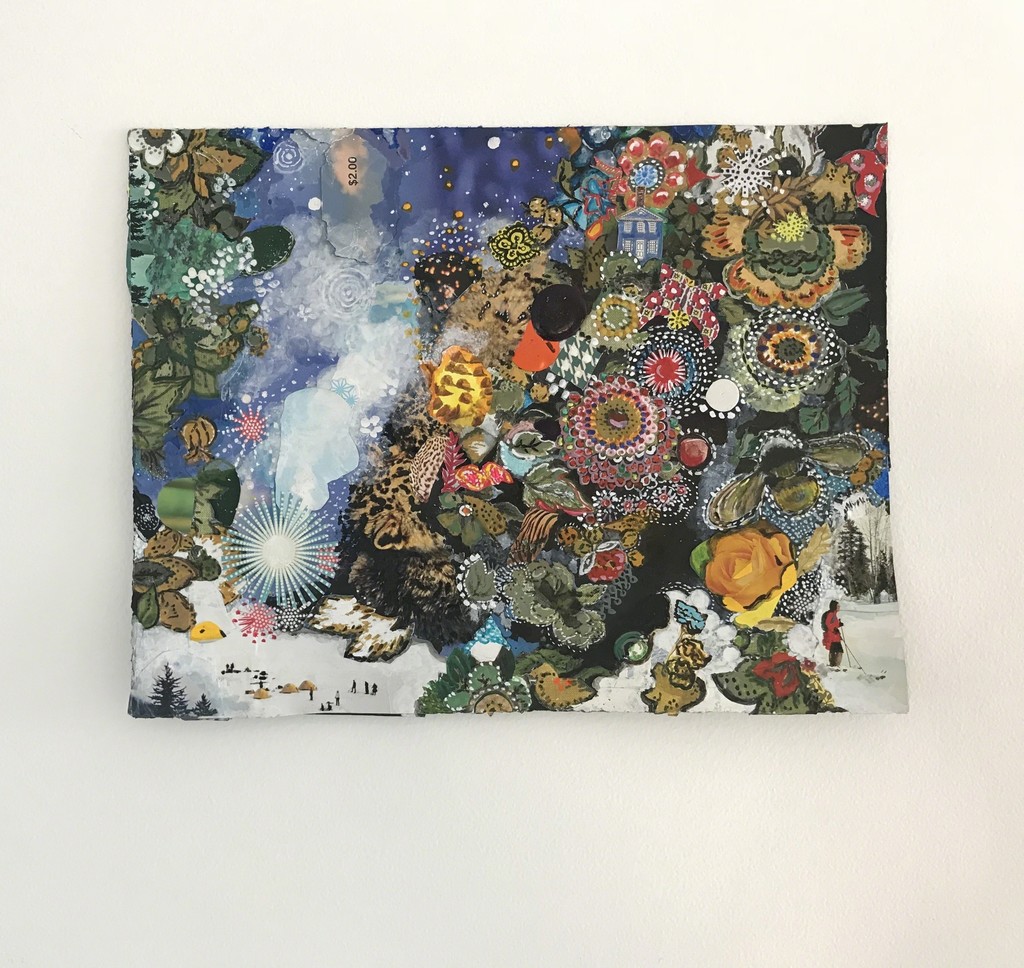 "Storylines: Works on Paper by Sally Gil & Jimmie James," installation view. Sally Gil, "Of the Past, Too/ Prospect," 2017, collage, acrylic and casein on paper, 10.25 x 15.75 in. "Storylines: Works on Paper by Sally Gil & Jimmie James," installation view. Sally Gil, "Of the Past, Too/ Prospect," 2017, collage, acrylic and casein on paper, 10.25 x 15.75 in.