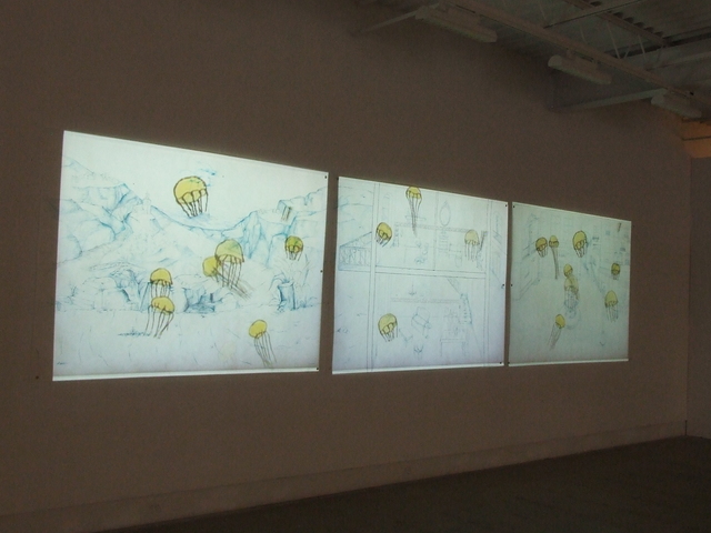 Avish Khebrehzadeh, ‘Solace, So Old, So New ’, 2007, Video/Film/Animation, 3-channel video animation with soundtrack projected onto three drawings (ink on Kozo paper), Fort Worth Contemporary Arts