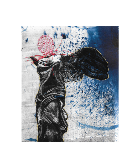 Manju Shandler, ‘Winged Venus’, 2020, Drawing, Collage or other Work on Paper, Printed Polyester Film, Thread, Glass Beads on Dyed Paper, Ground Floor Gallery
