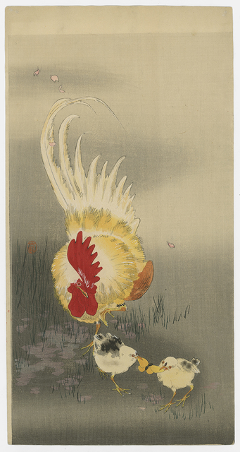 Ohara Koson, ‘ROOSTER AND CHICKS’, Print, Woodblock print, nishiki-e, Stanza Del Borgo
