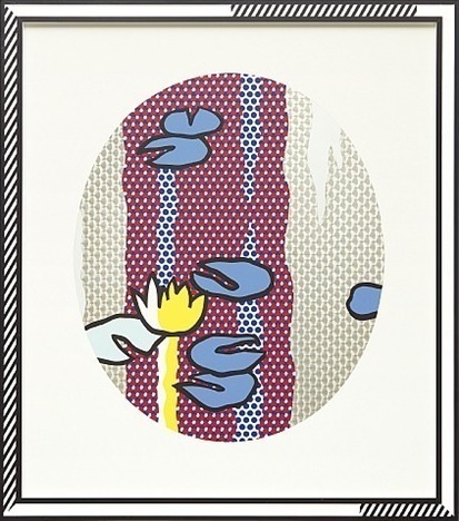 Roy Lichtenstein, ‘Water Lilies - Blue Lily Pads’, 1992, Print, Screenprinted enamel on processed and swirled stainless steel with painted wood frame., David Benrimon Fine Art
