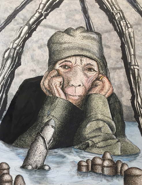 Michael Dwyer, ‘Global warming and rising sea levels. LB seem oblivious to it! Hope she saves the spiders and dicks!’, 2019, Painting, Oil on Panel, M.A. Doran Gallery