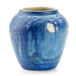 Newcomb College, Small Scenic Vase With Live Oaks And Spanish Moss, And Full Moon, New Orleans, LA