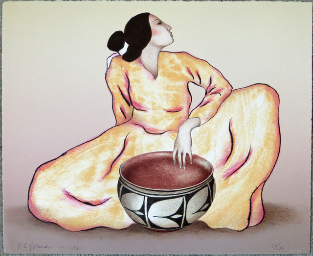 R.C. Gorman, ‘Woman With Tulip Bowl (State I)’, 1981, Print, Lithograph on paper, Joseph Grossman Fine Art Gallery
