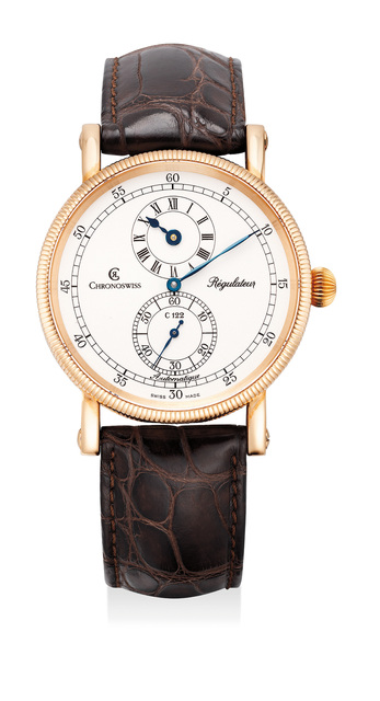 Chronoswiss, ‘A fine and attractive pink gold wristwatch with regulator dial’, Circa 2000, Phillips