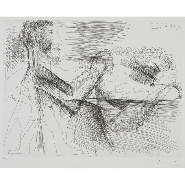 Pablo Picasso, ‘Homme Assis Près d'une Femme Allongeé’, Print, Etching on wove paper, Freeman's