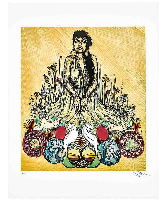 Swoon, ‘MONI AND THE SPHINX (Hand Embellished)’, 2017, Print, 15 Color Screenprint with Hand Painted Acrylic Gouache and Watercolors on Coventry Rag Paper, Silverback Gallery