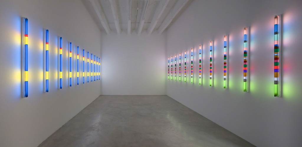 Bauhaus Light (Kandinsky’s Studio/ Klee’s Studio, afternoon effect), 2017, 22 fluorescent lights, fixtures, filters, dimensions variable, unique Bauhaus Light (Kandinsky’s Studio/ Klee’s Studio, afternoon effect), 2017, 22 fluorescent lights, fixtures, filters, dimensions variable, unique