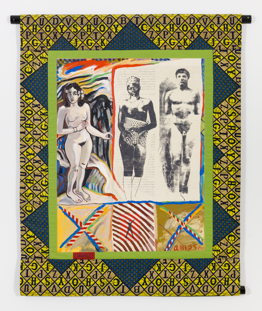 Emma Amos, ‘Models’, 1995, Painting, Acrylic on linen with African fabric borders and photo transfer, RYAN LEE