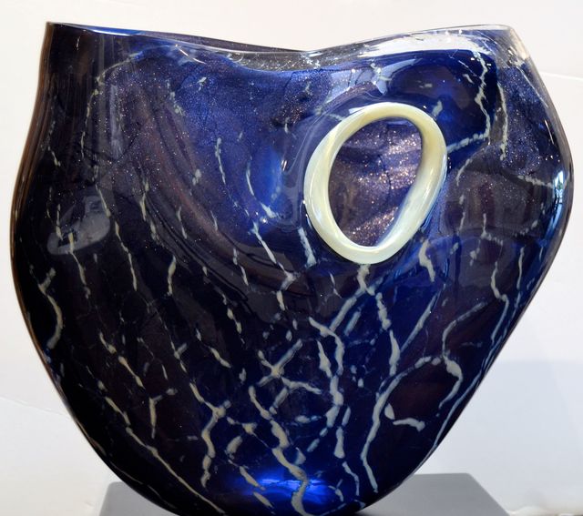 Massimiliano Schiavon, ‘Untitled - Blue with white hatch marks ’, 2011, Sculpture, Hand-blown Murano glass, Off The Wall Gallery