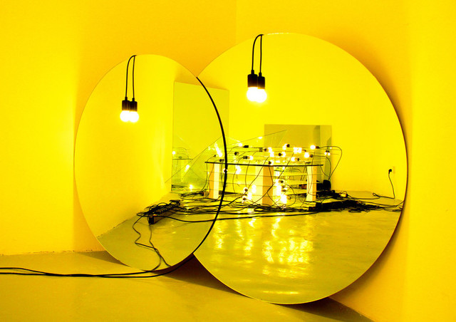 Zhang Ding, ‘Untitled’, 2015, Installation, Glass mirror, stainless steel plate, incandescent bulb, spotlight, bulb socket, wire, ShanghART