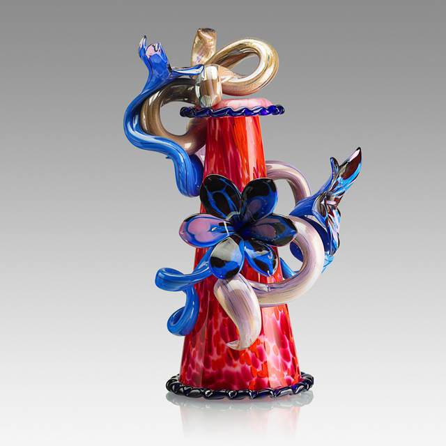 Dale Chihuly, ‘Dappled Red Violet Venetian with Gentian Blue Flowers, Seattle, WA’, 2002, Design/Decorative Art, Blown glass, Rago/Wright