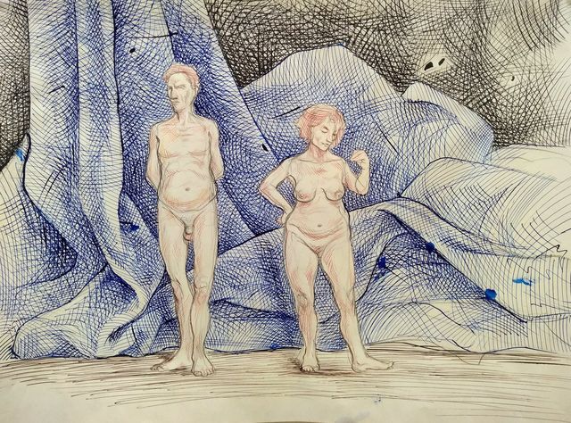 Sam Vaughan, ‘Differing Couple in Front of Giant Napkin’, 2020, SHOH Gallery