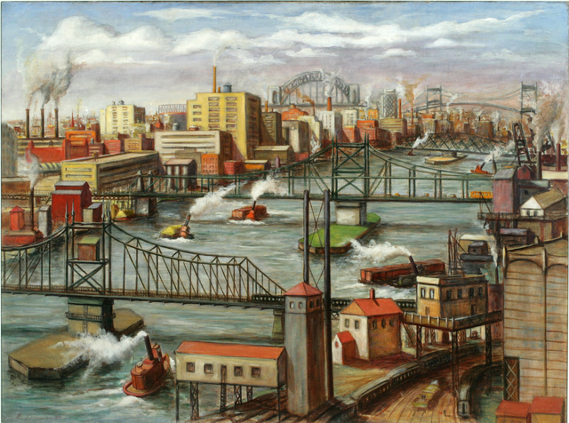 Edmund Yaghjian, ‘Tugboats on the East River’, 1937, Painting, Oil on Canvas, ACA Galleries
