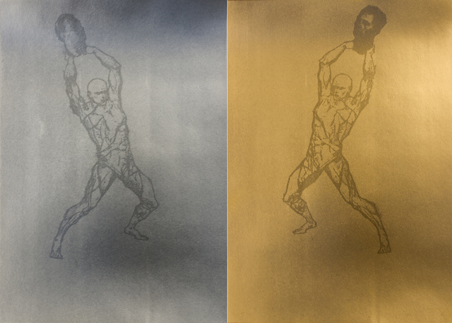 Zhang Ding, ‘Two People Attempting to Kiss’, 2013, Print, Printmaking Spray paint on paper (in 2 pieces), ShanghART