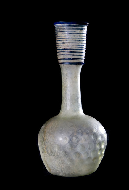 Unknown Roman, ‘Roman Glass Bottle with Bee Honeycomb Body and Cobalt Blue Thread in Spiral Shape’, 100-300, Muzeion Gallery