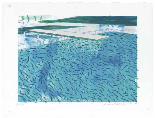 David Hockney, ‘Lithograph of Water made of thick and thin lines, a green wash, a light blue wash, and a dark blue wash’, 1980, Christie's