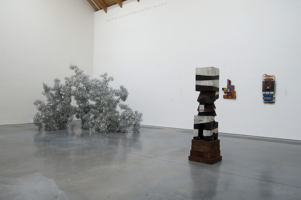 Installation view of Tara Donovan, "Untitled" (2015); Mel Kendrick, "Untitled" (2012); Betty Parsons, "Pulling That Way" (1982) and "Kachina" (1981). Courtesy of Parrish Art Museum, Photo: Gary Mamay. Installation view of Tara Donovan, "Untitled" (2015); Mel Kendrick, "Untitled" (2012); Betty Parsons, "Pulling That Way" (1982) and "Kachina" (1981). Courtesy of Parrish Art Museum, Photo: Gary Mamay.