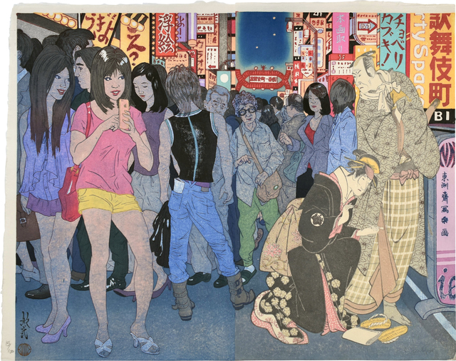 Paul Binnie, ‘Pictorial Allusions, Reused Blocks: Kabukicho’, 2020, Print, Woodblock diptych, Scholten Japanese Art
