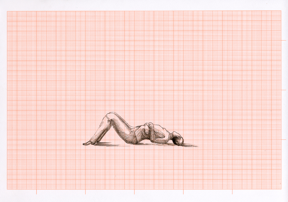 Flüchtig Hingemachte Männer, 2014, 68 of 75 pages, graph paper, indian ink, each 21 x 29,7 cm, exhibition view at Klemm's, Berlin 2014 Flüchtig Hingemachte Männer, 2014, 68 of 75 pages, graph paper, indian ink, each 21 x 29,7 cm, exhibition view at Klemm's, Berlin 2014