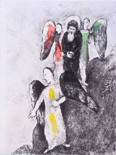 Marc Chagall, ‘The Descent Toward Sodom’, 1956, Print, Etching with watercolor, on Arches vellum paper, Upsilon Gallery