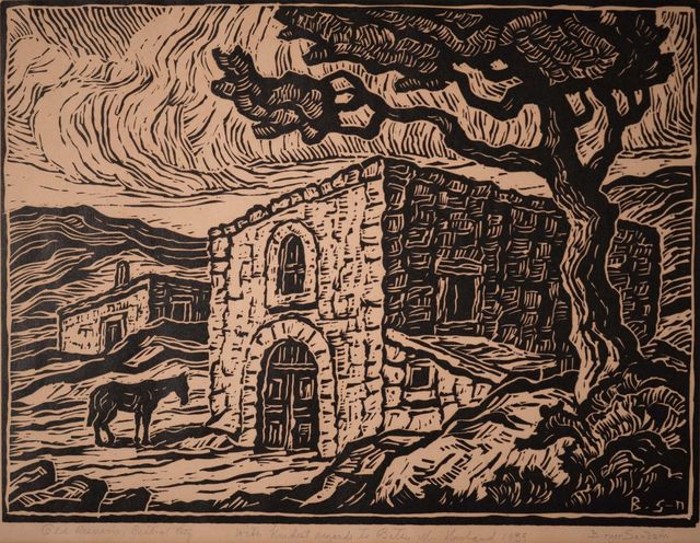 Birger Sandzén, ‘Old Reservoir Central City Colorado’, 1933, Print, Linoleum Cut, Henning Fine Art