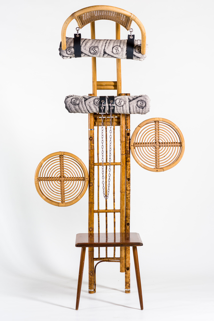 Sarah Contos, ‘Chess-table’, 2019, Sculpture, Repurposed cane and leather, screen-print on canvas, stainless hardware, Roslyn Oxley9 Gallery