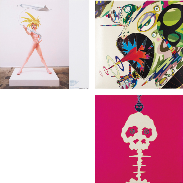 Takashi Murakami, ‘My Lonesome Cowboy; Homage to Francis Bacon (Study of Isabel Rawsthorne); and Mushroom Bomb PINK’, 2001; and 2003, Phillips