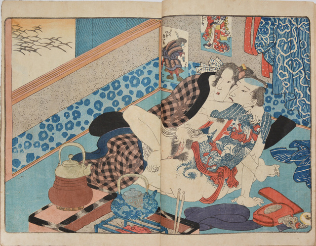 Utagawa Toyokuni III (Utagawa Kunisada), ‘Tattooed Lovers on a Cold Night’, ca. 1840, Ronin Gallery