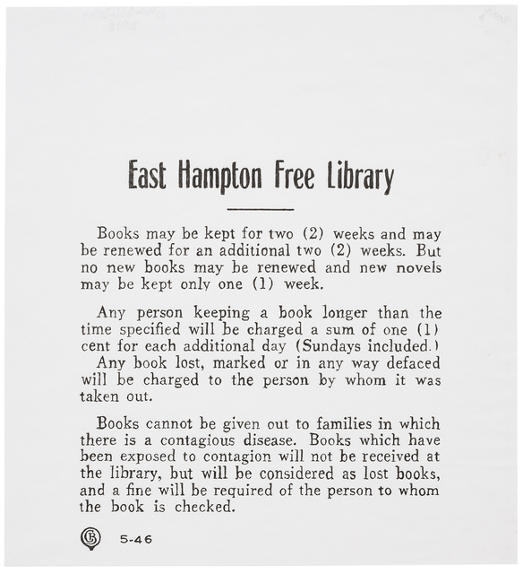 Charles LeDray, ‘East Hampton Free Library (Rules)’, 2018, Peter Freeman, Inc.