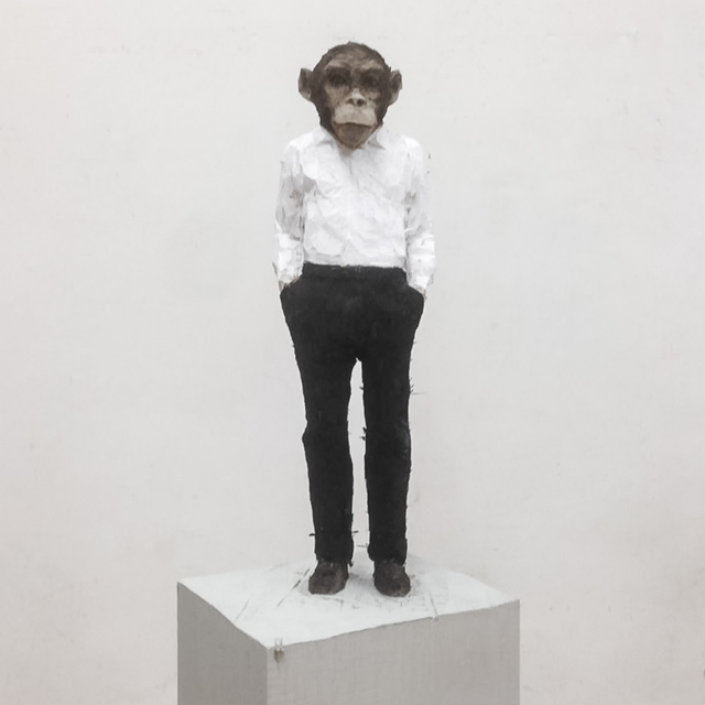 Stephan Balkenhol, ‘Man with monkey head’, 2016, Sculpture, Wawa wood, colored, Mai 36 Galerie