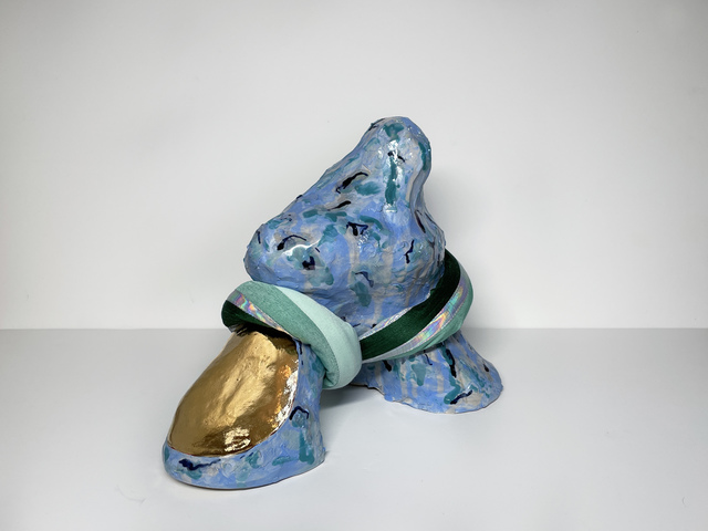 Ak Jansen, ‘Medium Abstract Ceramic Sculpture with Textile: 'Tijme'’, 2020, Sculpture, Clay, Glaze, Underglaze, 18k Gold, Mother of Pearl, Ivy Brown Gallery