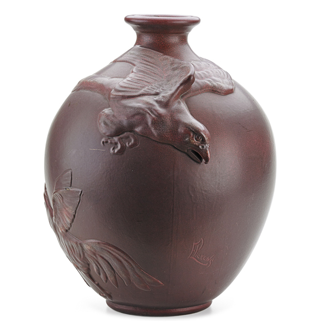 Weller Pottery, ‘Weller, Rare And Large Fru-Russett Vase With Eagle, Rooster, And Hen, Zanesville, OH’, ca. 1905, Rago/Wright