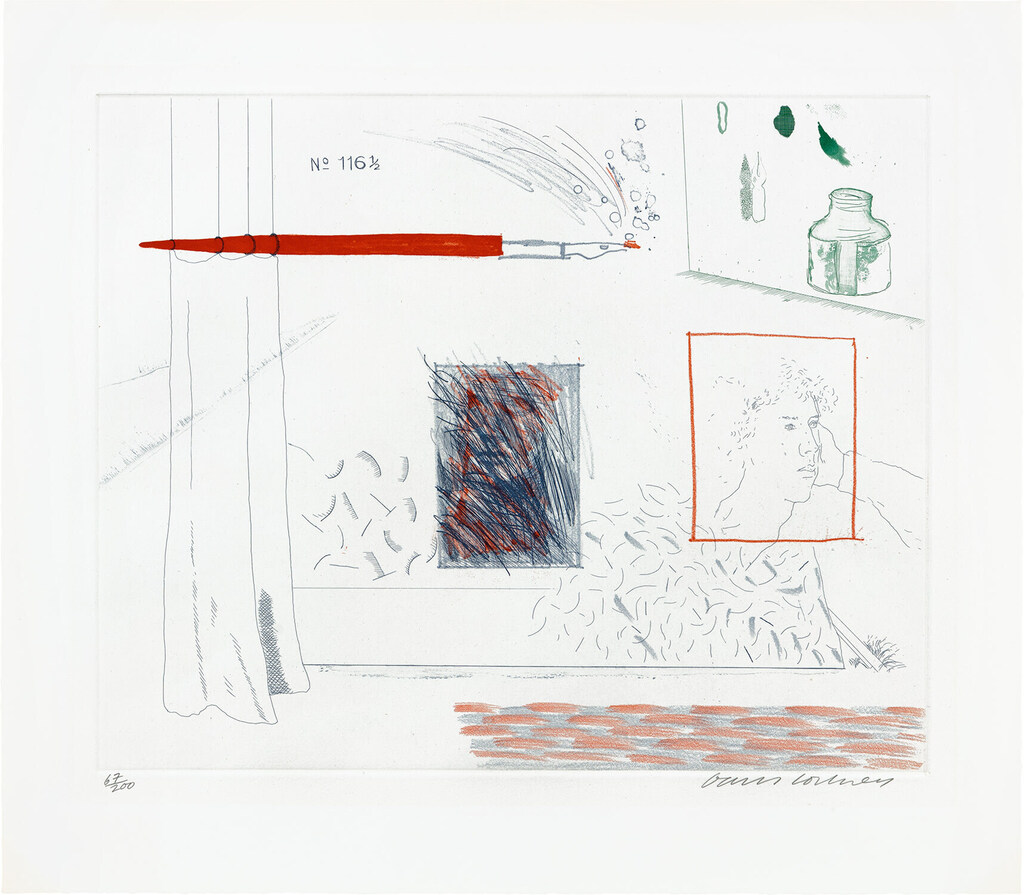David Hockney - Etching is the Subject, plate 14 from The Blue Guitar (S.A.C. 212, M.C.A.T. 191)