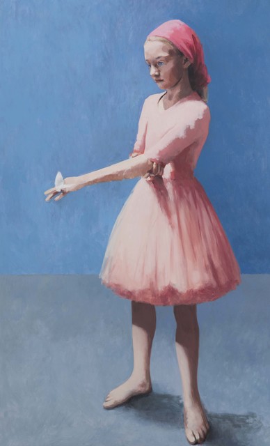 Claerwen James, ‘Girl With a Butterfly, Pink Against Blue’, 2018, Flowers
