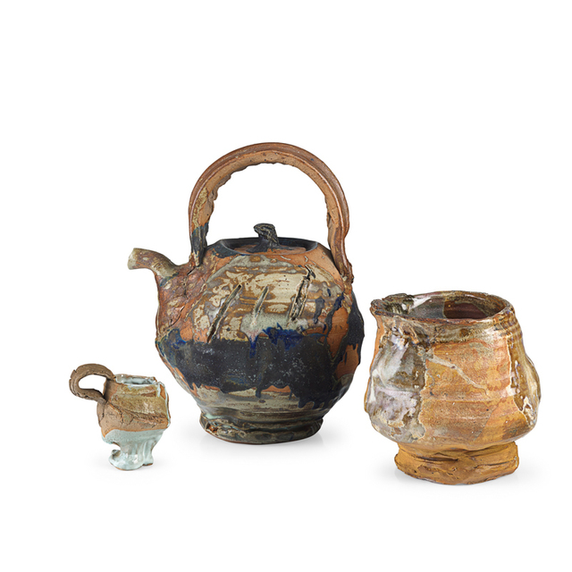 Peter Voulkos, ‘Rare, large teapot and coffee cup by Voulkos, tea bowl by student, Berkeley, CA’, 1962, Rago