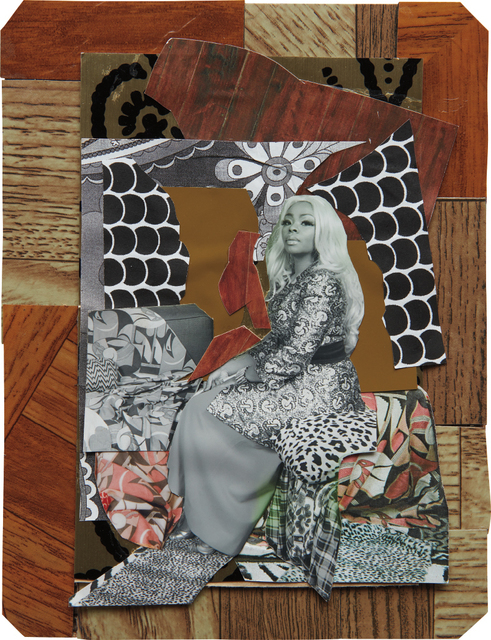 Mickalene Thomas, ‘Din avec la main dans le miroir’, 2008, Mixed Media, Mixed media collage, Phillips