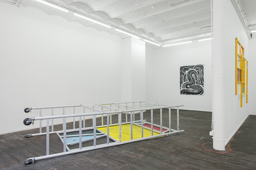 Exhibition view, Jeanrochdard, Brussels
Celini
2015
360 x 175 x 75 cm / 142 x 69 x 30 inches
échafaudage, peinture au sol / scaffolding, paint on floor
Kitchen n°5
2015
152 x 102 cm / 60 x 40 inches
fibre de verre renforcé sur linoleum monté sur aluminium / fiber glass reinforced plaster on linoleum mounted to aluminium
Agnes
2015
190 x 210 x 10 cm / 75 x 83 x 4 inches
échafaudage, peinture au mur / scaffolding, paint on wall Exhibition view, Jeanrochdard, Brussels
Celini
2015
360 x 175 x 75 cm / 142 x 69 x 30 inches
échafaudage, peinture au sol / scaffolding, paint on floor
Kitchen n°5
2015
152 x 102 cm / 60 x 40 inches
fibre de verre renforcé sur linoleum monté sur aluminium / fiber glass reinforced plaster on linoleum mounted to aluminium
Agnes
2015
190 x 210 x 10 cm / 75 x 83 x 4 inches
échafaudage, peinture au mur / scaffolding, paint on wall
