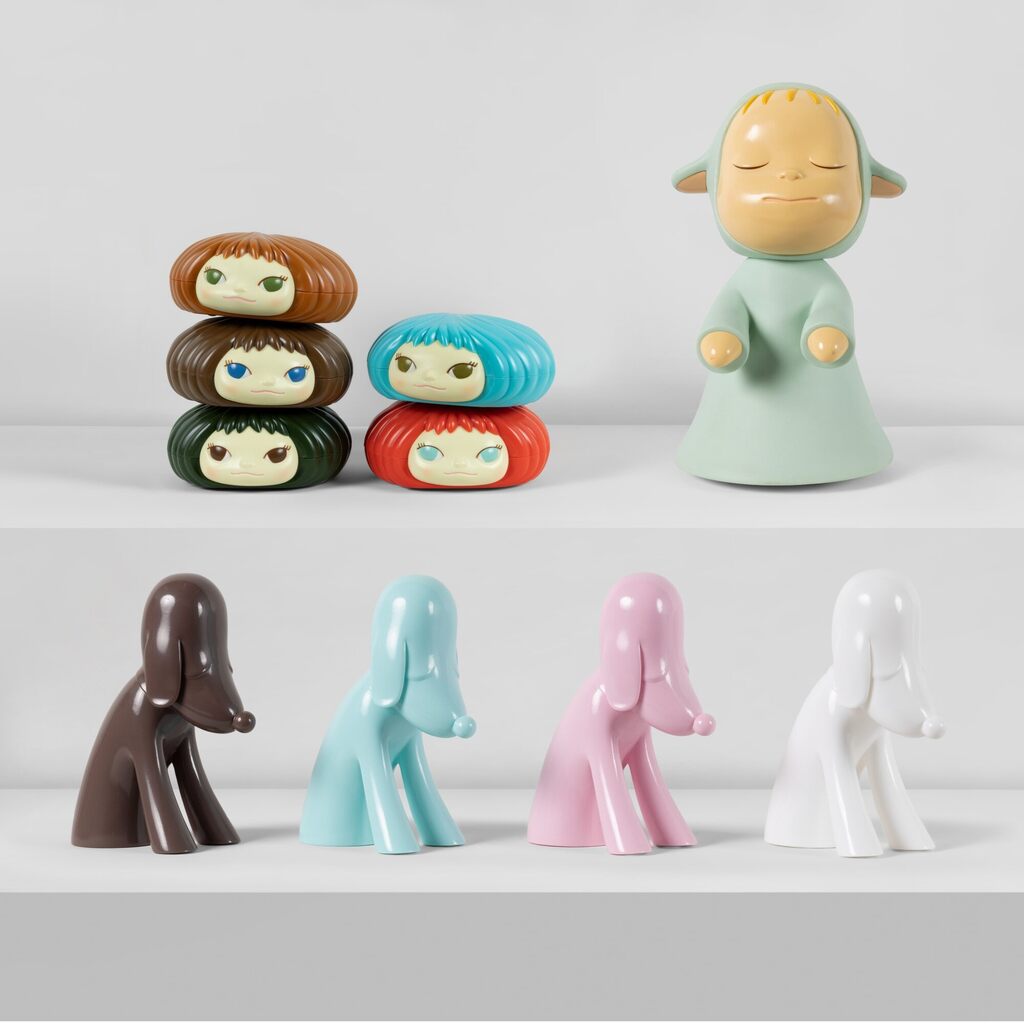 Yoshitomo Nara - Gummi Girl Candy Jars (set of 5); Little Wanderer; and Aomori-ken Dog Piggy Banks (set of 4)