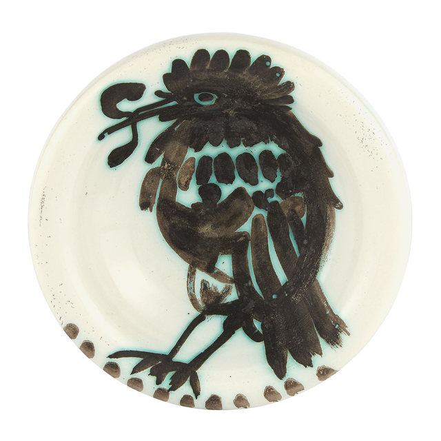 Pablo Picasso, ‘OISEAU AU VER (A.R. 172)’, 1952, Design/Decorative Art, Painted and partially glazed white ceramic dish, Doyle