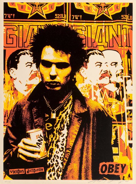 Shepard Fairey, ‘Obey Distort Sid (Red)’, 2001, Print, Screenprint in colors on speckled cream paper, Heritage Auctions