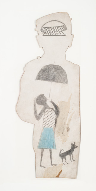 Bill Traylor, ‘Untitled (woman with umbrella)’, 1939-1942, Drawing, Collage or other Work on Paper, Colored pencil on cardboard cutout, Fleisher/Ollman