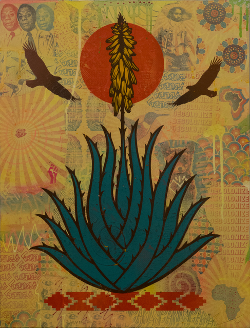 Ernesto Yerena, ‘Spiritual Memory’, 2020, Mixed Media, Spray Paint Stencil on Collaged Wood Panel, Subliminal Projects