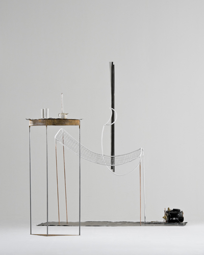 Untitled, 2010
Burnt wood, lead, iron, maiolica, copper, closed - loop pump, refrigeration unit, refrigerator motor Untitled, 2010
Burnt wood, lead, iron, maiolica, copper, closed - loop pump, refrigeration unit, refrigerator motor