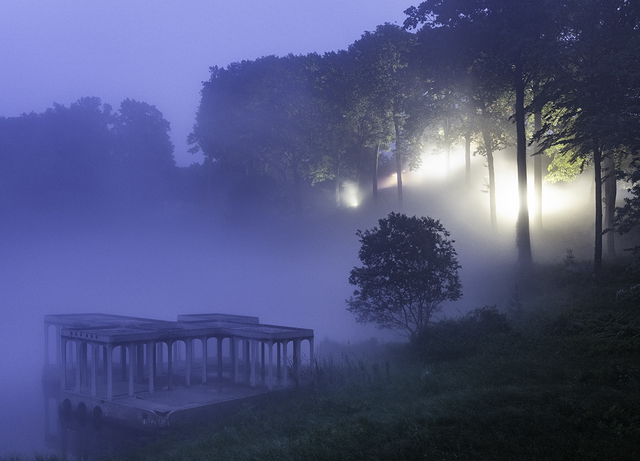 Richard Barnes, ‘Blue Temple Fog, Glass House’, 2014, Photography, Archival inkjet print mounted to archival substrate, framed in black with UltraVue70, Bau-Xi Gallery