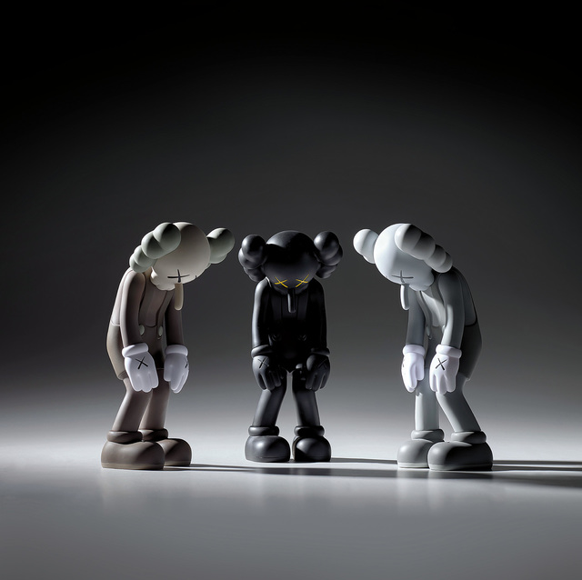 KAWS, ‘Three works: (i) Small Lie (Brown); (ii) Small Lie (Black); (iii) Small Lie (Grey)’, Sculpture, Painted vinyl, in original Medicom packaging, Phillips