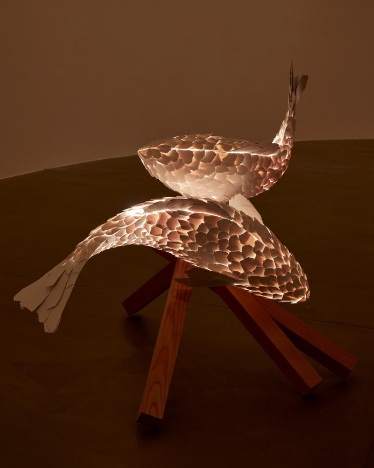 Installation view: "Frank Gehry: Fish Lamps." July 18 – September 16, 2016. Artworks © Frank Gehry. Photo by Matteo D’Eletto M3 Studio. Image courtesy Gagosian Gallery and the artist. Installation view: "Frank Gehry: Fish Lamps." July 18 – September 16, 2016. Artworks © Frank Gehry. Photo by Matteo D’Eletto M3 Studio. Image courtesy Gagosian Gallery and the artist.