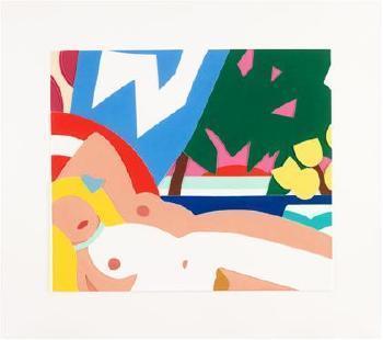 Tom Wesselman - Sunset nude with yellow tulips