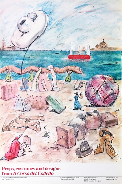 Claes Oldenburg, ‘Props, Costumes and Designs from Il Corso del Coltello Exhibition Poster (Leo Castelli Gallery)’, 1986, Alpha 137 Gallery